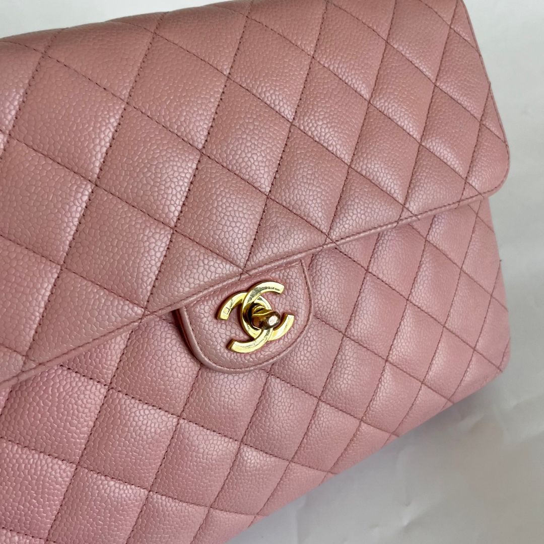 Chanel Pink Jumbo Caviar Single Flap Bag