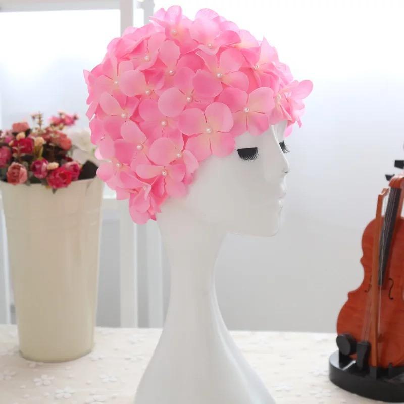 Handmade Romantic Flowers Women Swim Cap