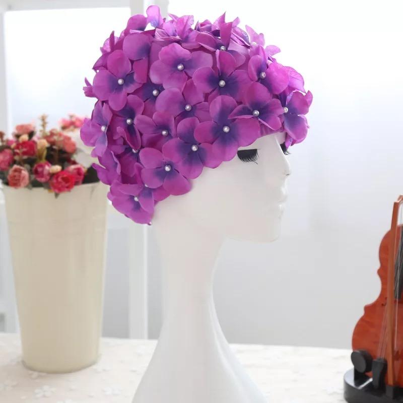 Handmade Romantic Flowers Women Swim Cap