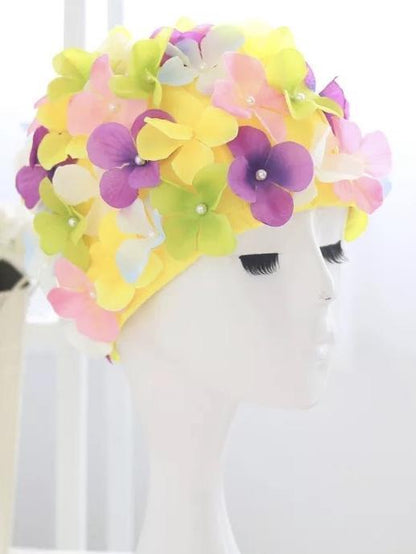 Handmade Romantic Flowers Women Swim Cap