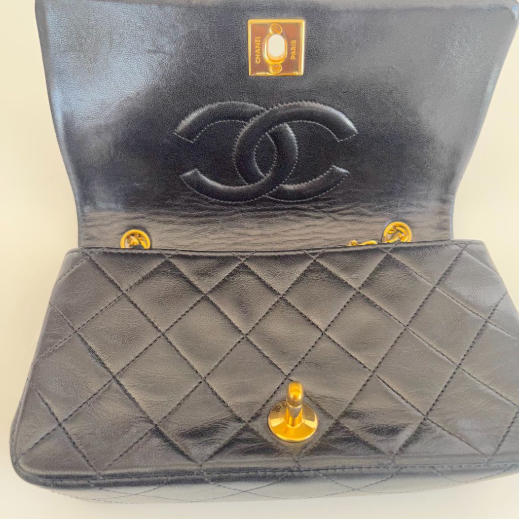 Chanel black vintage small flap bag