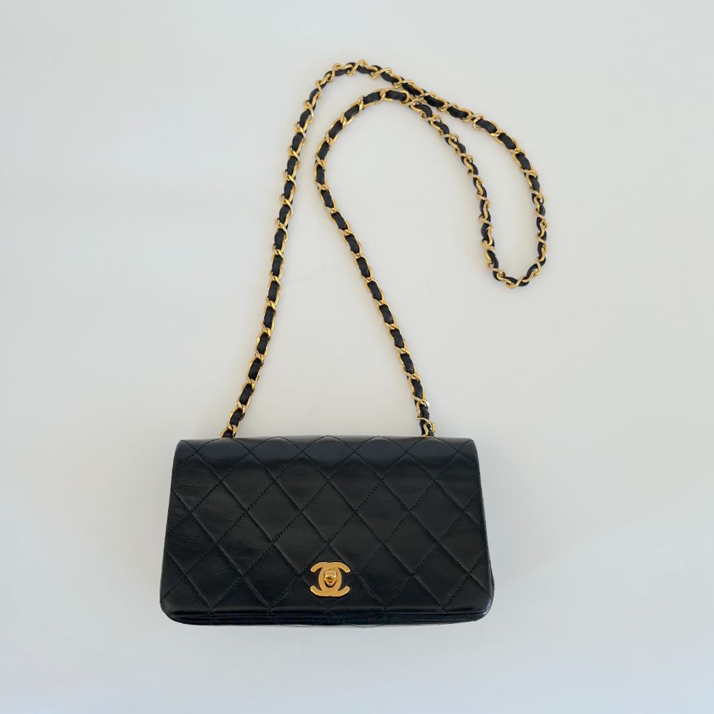 Chanel black vintage small flap bag