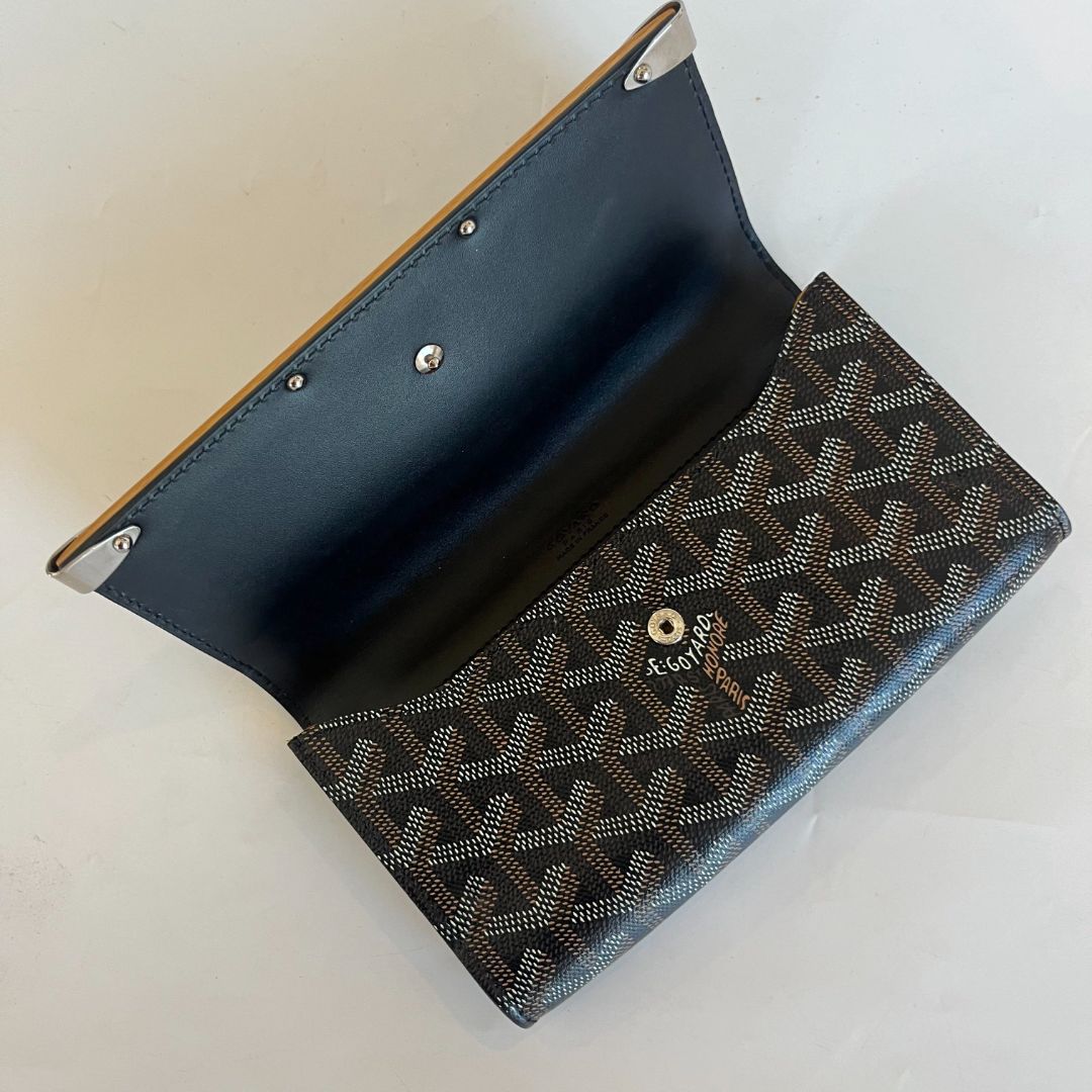 Goyard Black Goyardine Coated Canvas and Leather Monte Carlo Bois Small Clutch