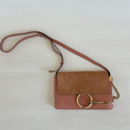 Chloe Pink Leather and Suede Small Faye Shoulder Bag