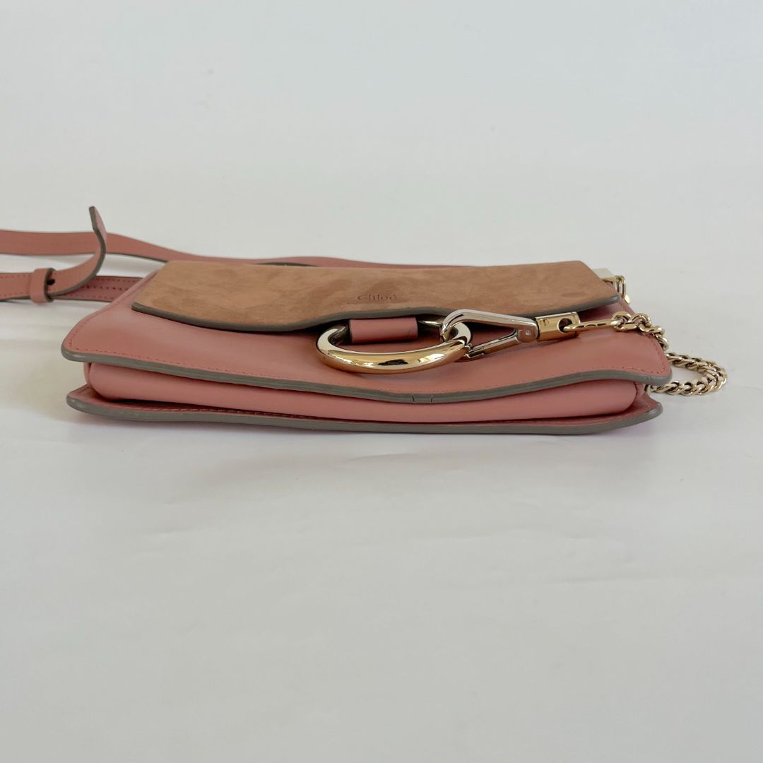 Chloe Pink Leather and Suede Small Faye Shoulder Bag