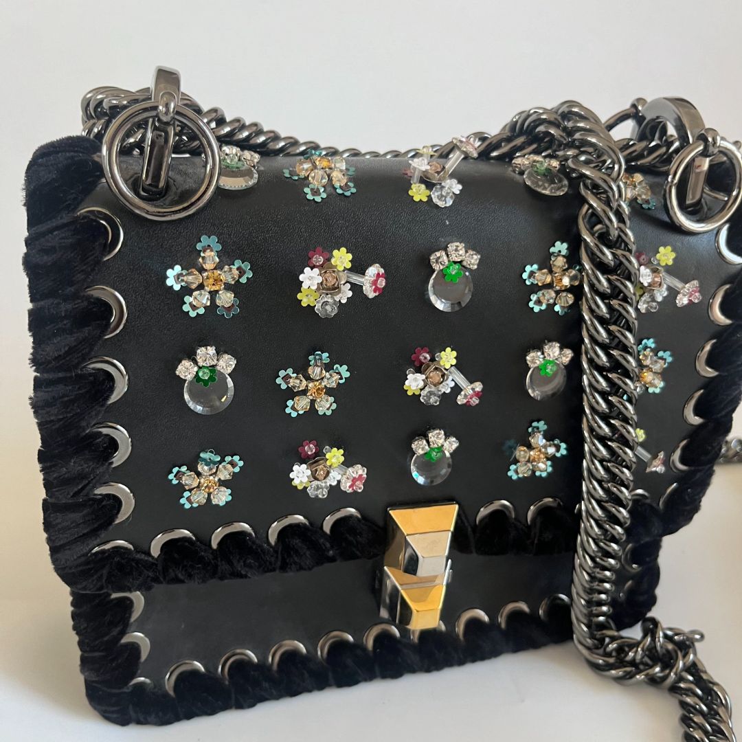 Fendi Kan I Bag Embellished Whipstitch Leather Small