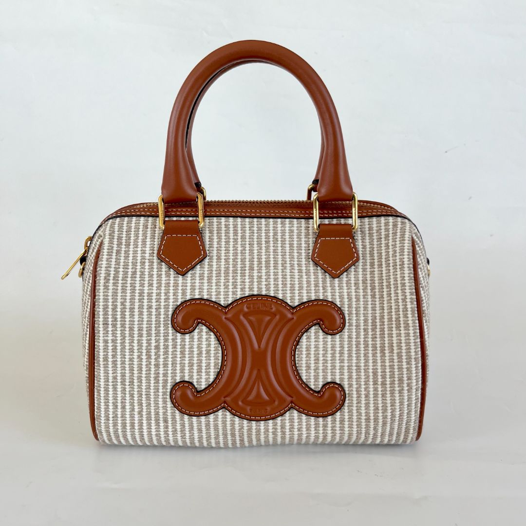 Celine Boston Cuir Triomphe in striped textile and calfskin