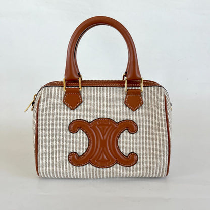 Celine Boston Cuir Triomphe in striped textile and calfskin