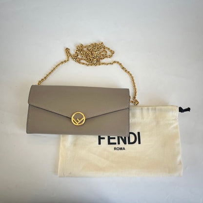 Fendi Grey Leather Continental With Chain