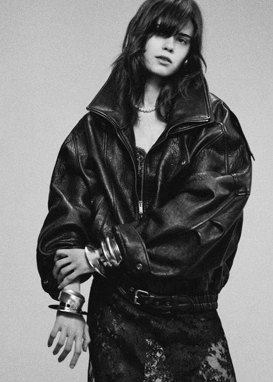 Oversized Faux Leather Moto Jacket With Buckle Detail
