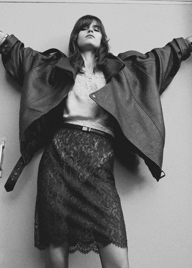 Oversized Faux Leather Moto Jacket With Buckle Detail
