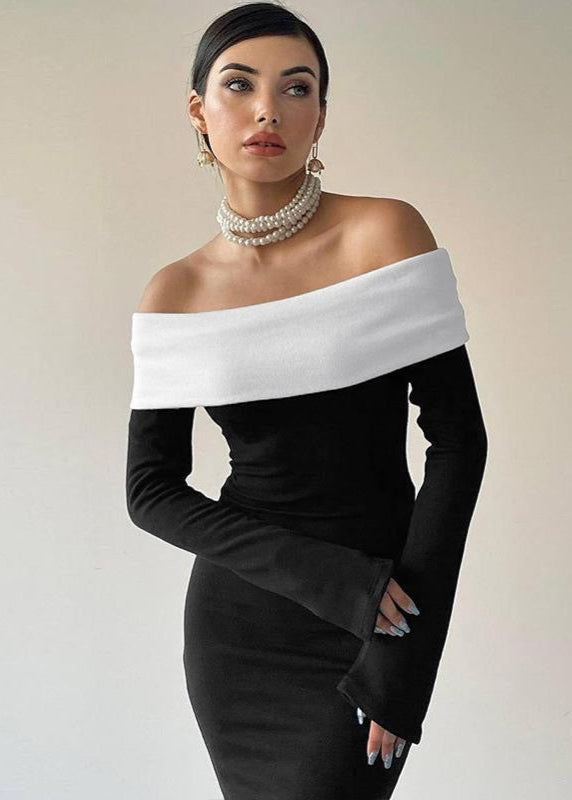 Off Shoulder Contrast Maxi Dress In Stretch Fabric