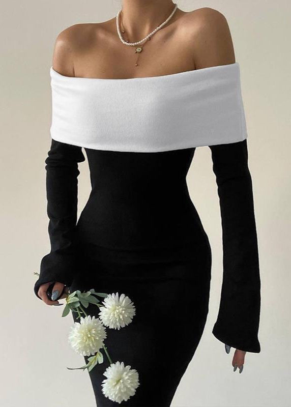 Off Shoulder Contrast Maxi Dress In Stretch Fabric