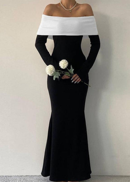 Off Shoulder Contrast Maxi Dress In Stretch Fabric