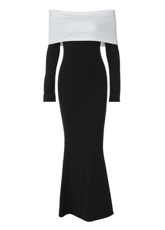 Off Shoulder Contrast Maxi Dress In Stretch Fabric