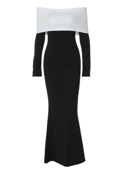Off Shoulder Contrast Maxi Dress In Stretch Fabric