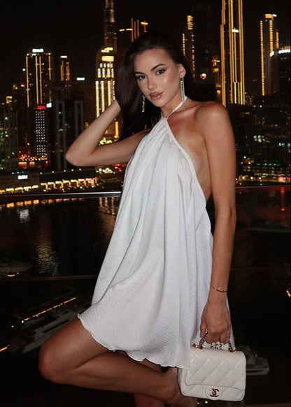 Backless Halter Mini Dress Lightweight Fabric