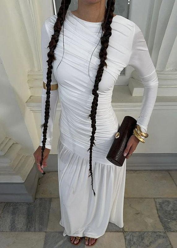 Long Sleeve Ruched Maxi Dress Soft Stretch Fabric