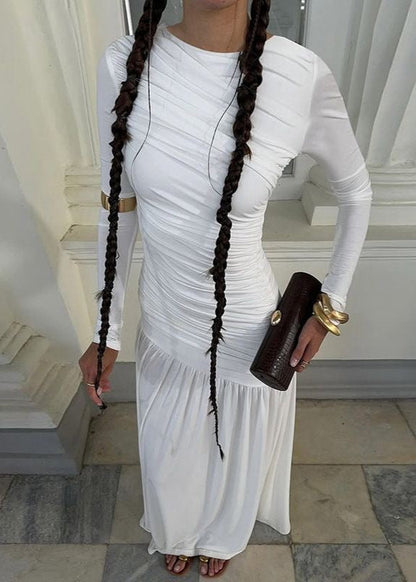 Long Sleeve Ruched Maxi Dress Soft Stretch Fabric