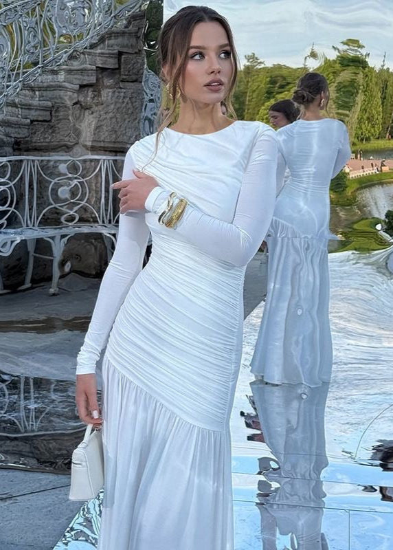Long Sleeve Ruched Maxi Dress Soft Stretch Fabric