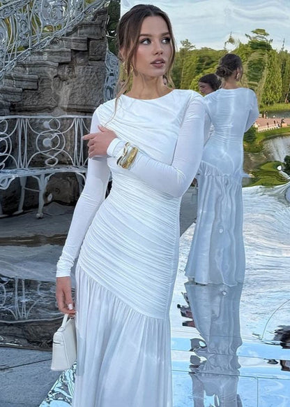 Long Sleeve Ruched Maxi Dress Soft Stretch Fabric