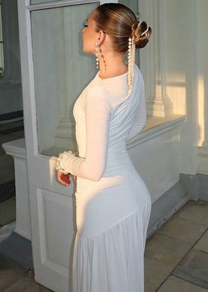 Long Sleeve Ruched Maxi Dress Soft Stretch Fabric