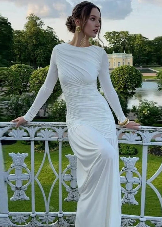 Long Sleeve Ruched Maxi Dress Soft Stretch Fabric