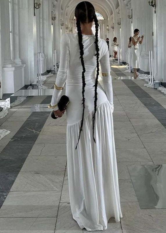 Long Sleeve Ruched Maxi Dress Soft Stretch Fabric
