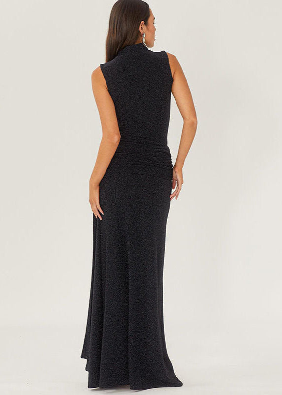 Sleeveless High Neck Glitter Maxi Dress Black