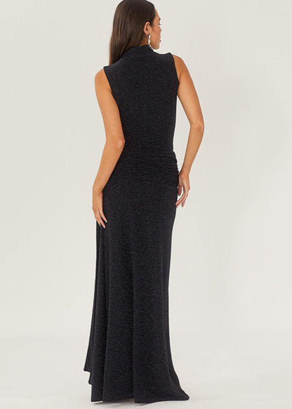 Sleeveless High Neck Glitter Maxi Dress Black