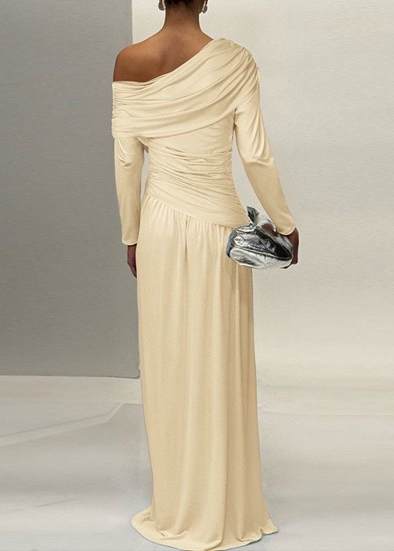 One Shoulder Draped Maxi Dress In Lightweight Stretch Fabric