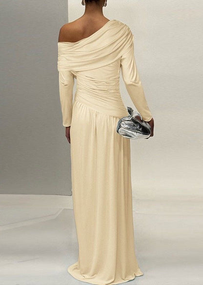 One Shoulder Draped Maxi Dress In Lightweight Stretch Fabric