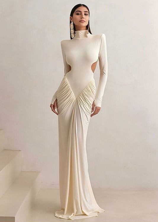 Cutout Long Sleeve Maxi Dress Soft Stretch Fabric