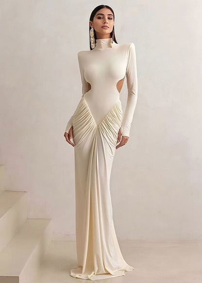 Cutout Long Sleeve Maxi Dress Soft Stretch Fabric