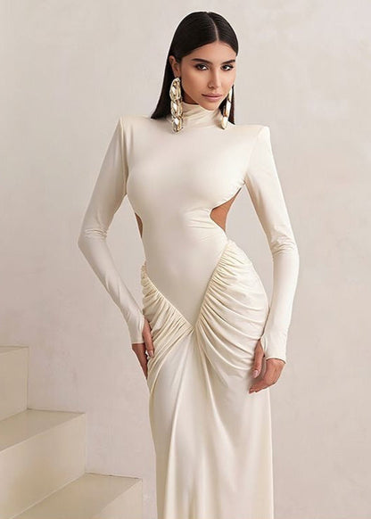 Cutout Long Sleeve Maxi Dress Soft Stretch Fabric