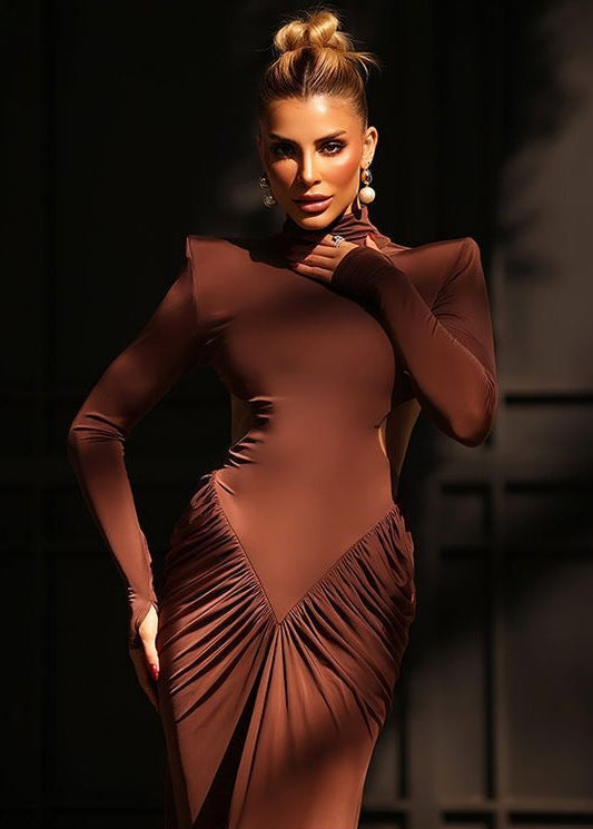 Cutout Long Sleeve Maxi Dress Soft Stretch Fabric