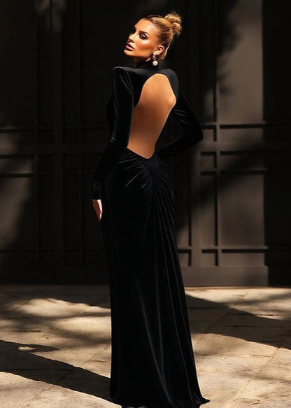 Cutout Long Sleeve Maxi Dress Soft Stretch Fabric