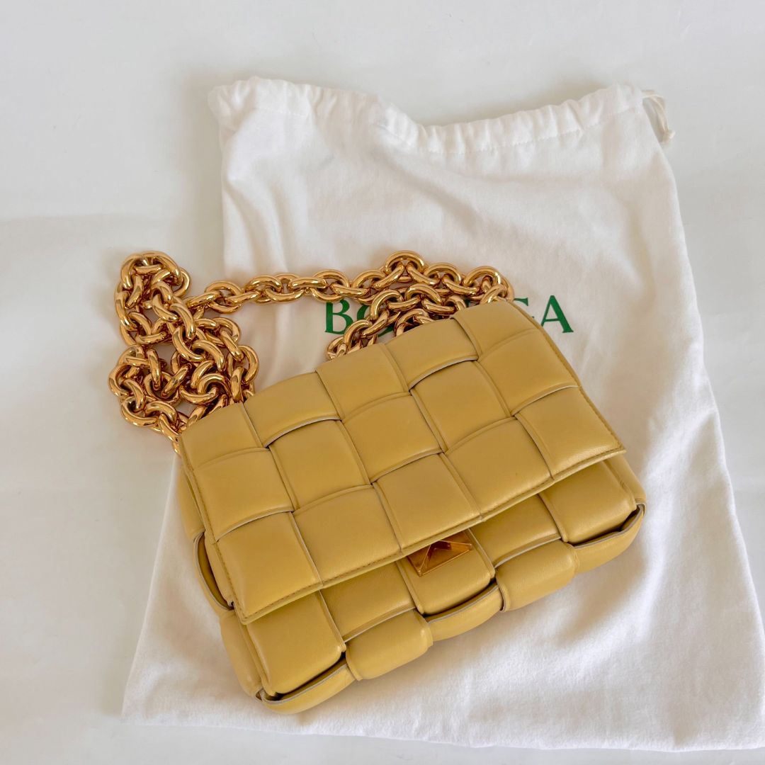 Bottega Veneta Yellow Intrecciato Leather Cassette Padded Chain Bag