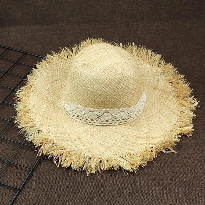 Lace Strap Straw Hat Bow Wide Grass Female Summer Cap Beach Visor Outdoor Holiday Beach Sun Protection Hat Collapsible