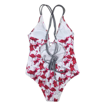 Flamingo Print Floral One Piece Monokini Swimwear