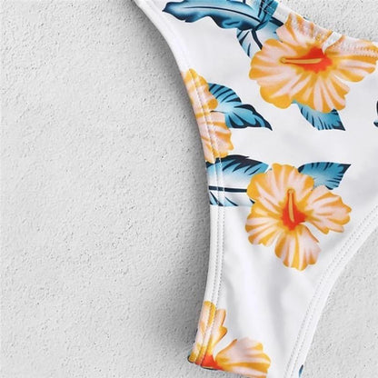 Solid Color Top Floral Bottom Bikini Cut Flowers Two Piece Swimsuit Push Up Swimwear Beachwear Swimming Suit