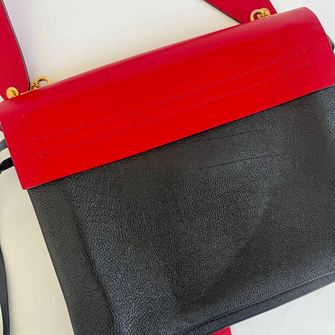 Valentino Black/ Red Leather VRing Flap Shoulder Bag
