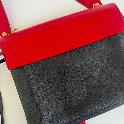 Valentino Black/ Red Leather VRing Flap Shoulder Bag