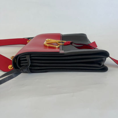 Valentino Black/ Red Leather VRing Flap Shoulder Bag