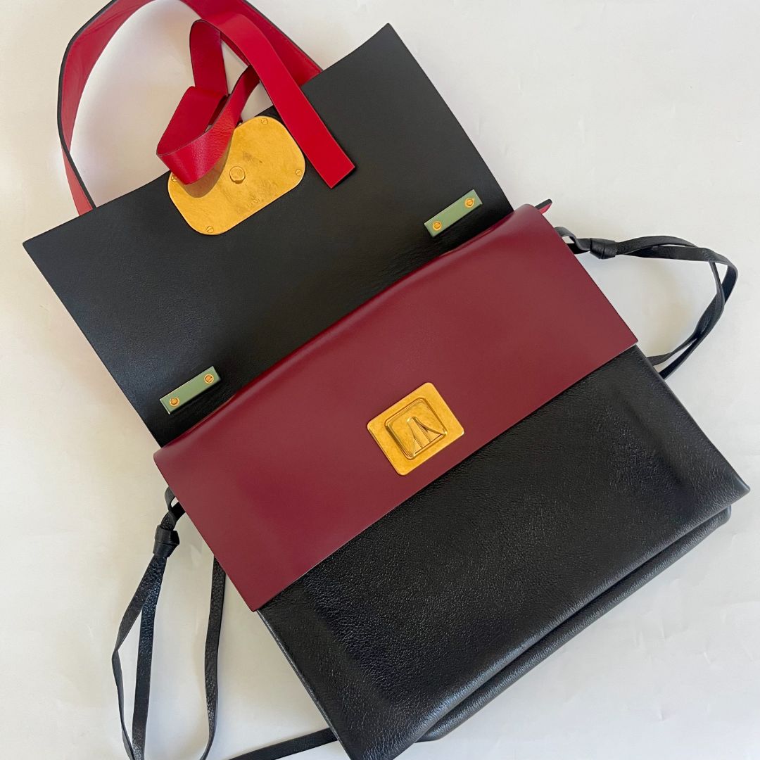 Valentino Black/ Red Leather VRing Flap Shoulder Bag