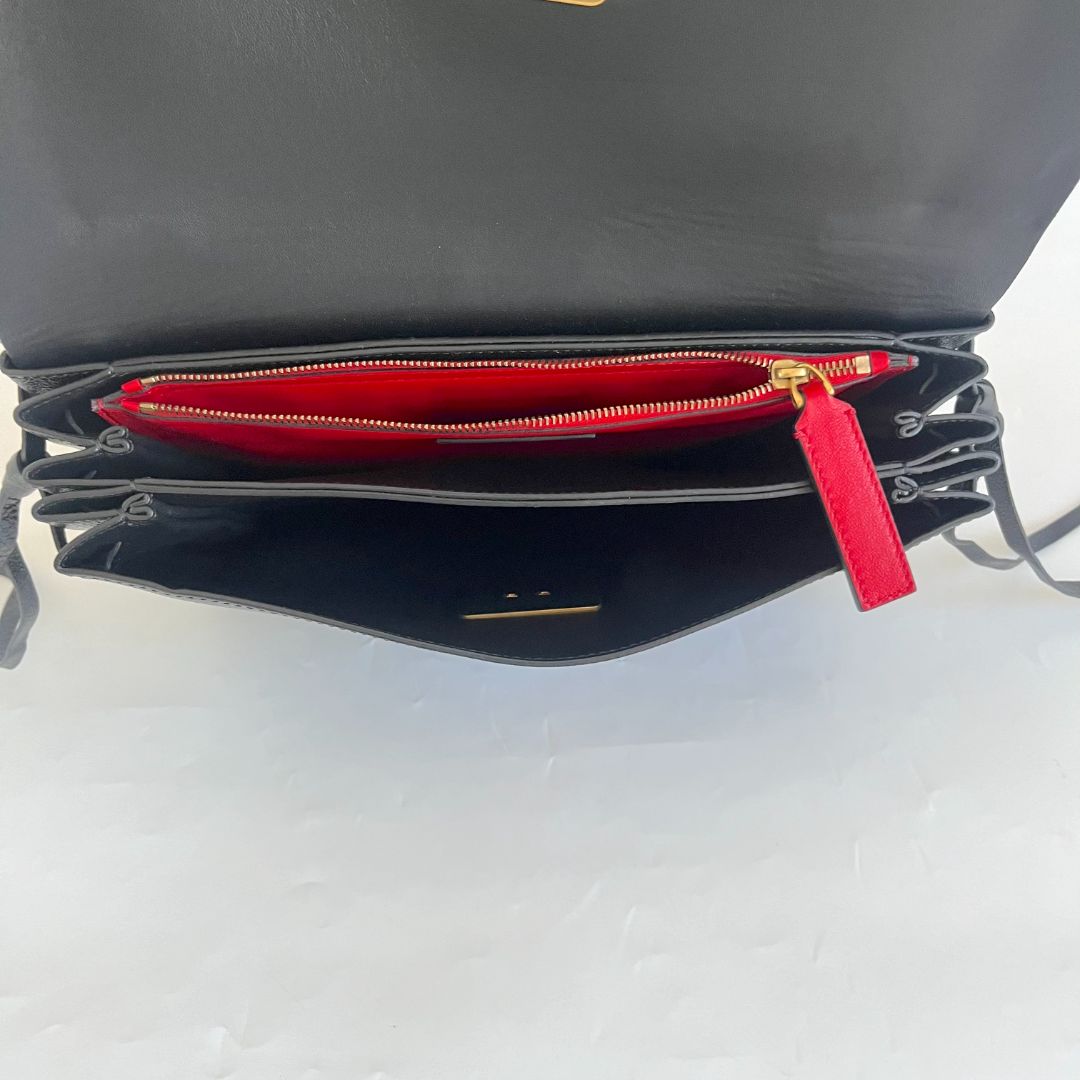 Valentino Black/ Red Leather VRing Flap Shoulder Bag