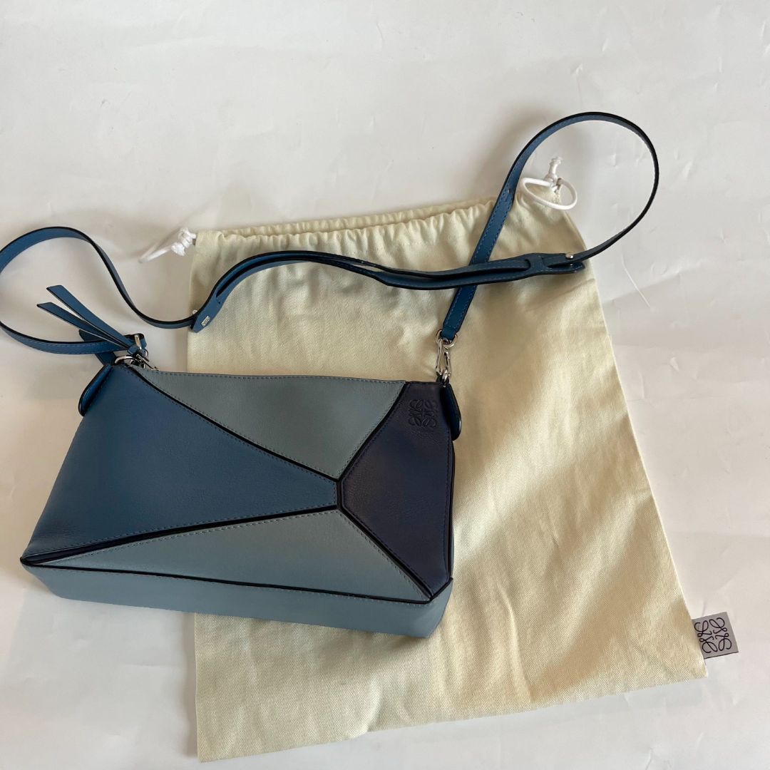 Loewe Multi Tone Blue Leather Mini Puzzle Pochette Bag