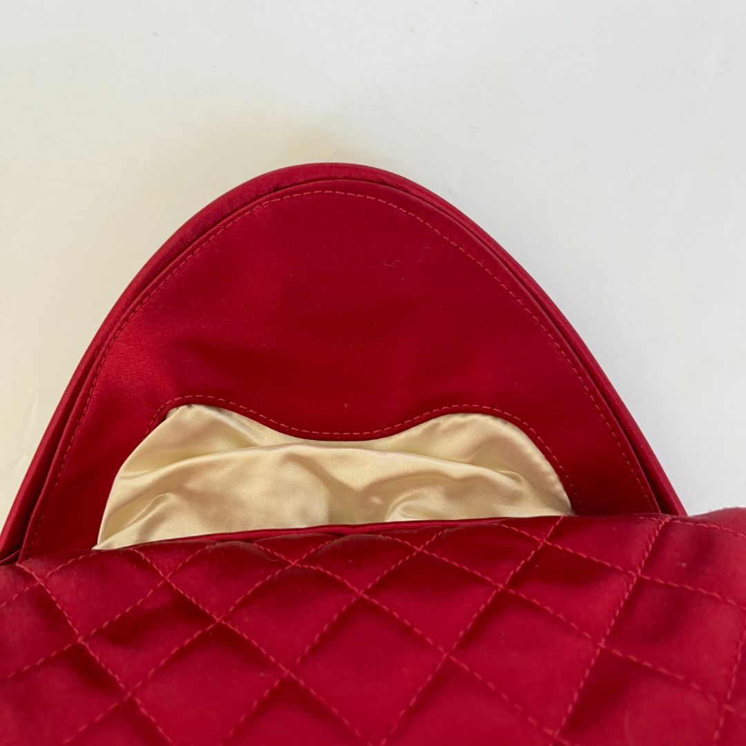 Chanel Red Quilted Satin Half Moon Clutch
