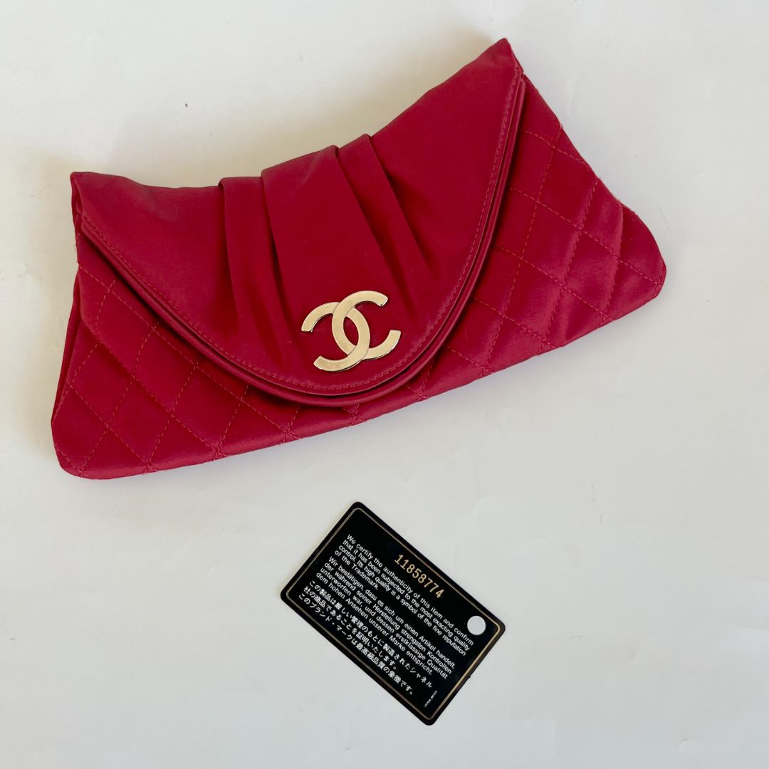 Chanel Red Quilted Satin Half Moon Clutch