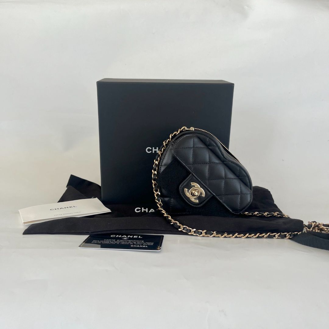 Chanel Mini Black Leather Heart Bag